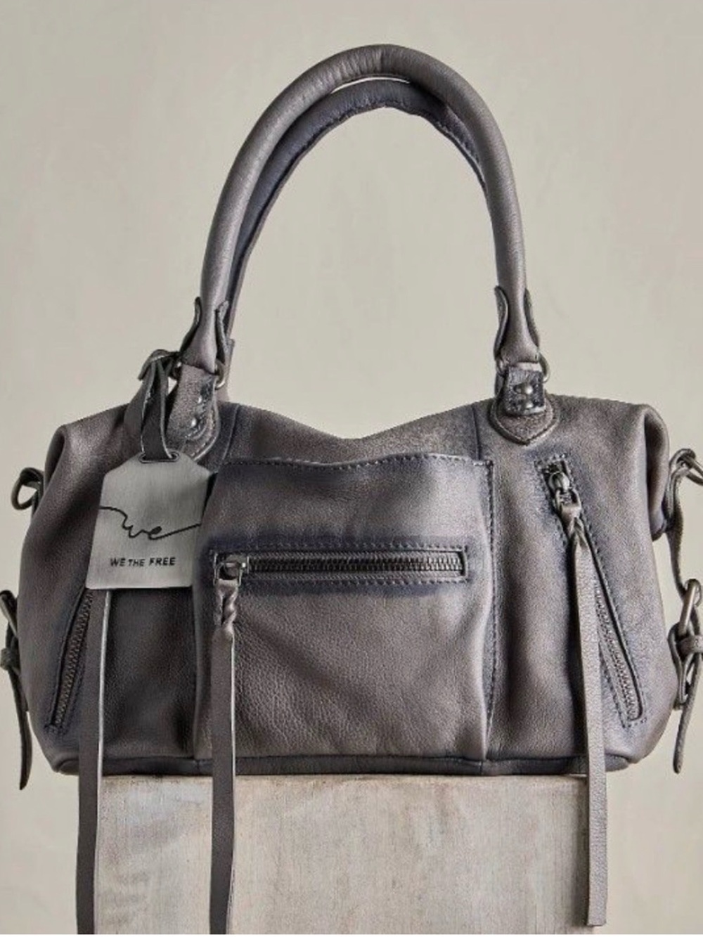 We The Free Baby Emerson Gray Leather Shoulder Satchel